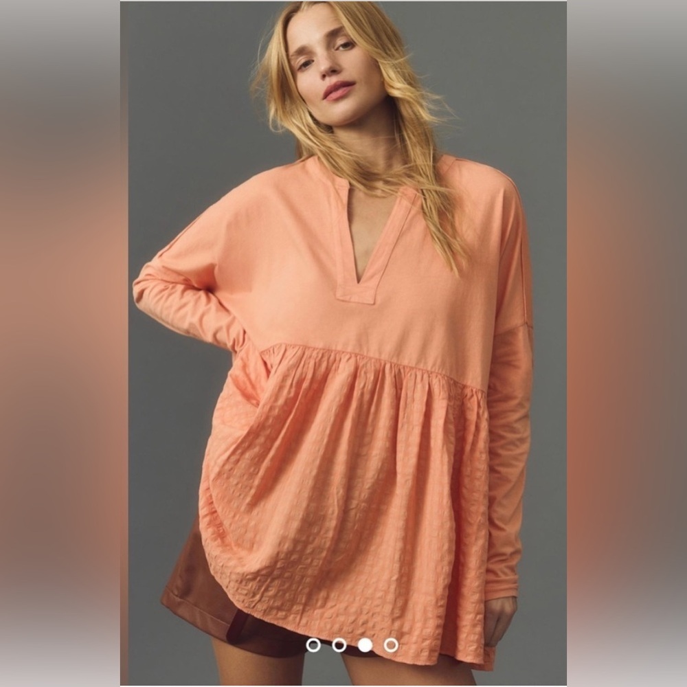 ANTHROPOLOGIE x Pilcro Long-Sleeve Babydoll gingham top size extra extra small